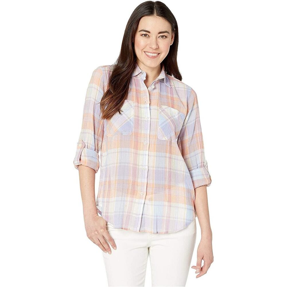 Lauren Ralph Lauren Size L Pastel Gauzy Semi-Sheer Button Up Long Sleeve Shirt